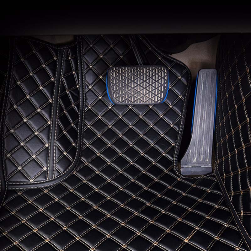 CM02 Double-line Luxury Car Mat Diamond Shape Stitchingh Black&Red