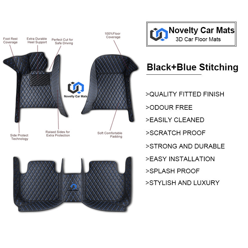 CM01 Luxury Car Mat Diamond Shape Stitchingh Black&Blue