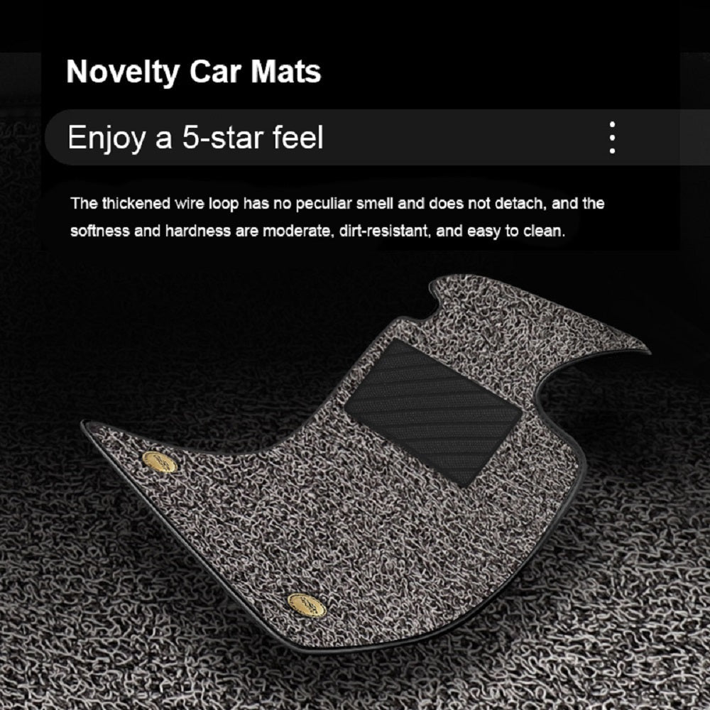 CM03 Double layer Luxury 3D Car Mats Set Black Red Line Leather + Red Wire Ring