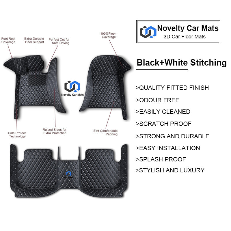 CM21 Luxury Car Mat Diamond Shape Stitchingh Black&White