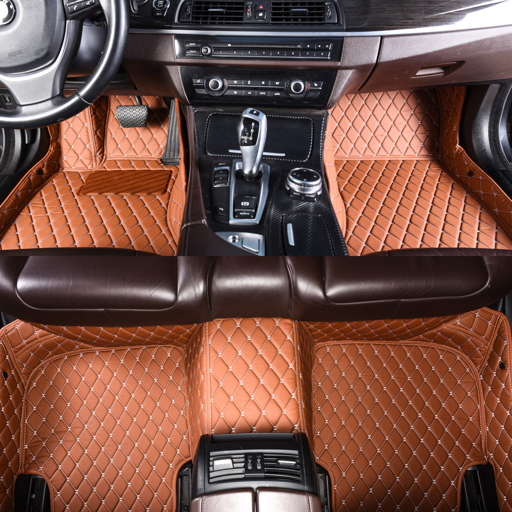CM14 Luxury Car Mat Diamond Shape Stitchingh Brown&Beige
