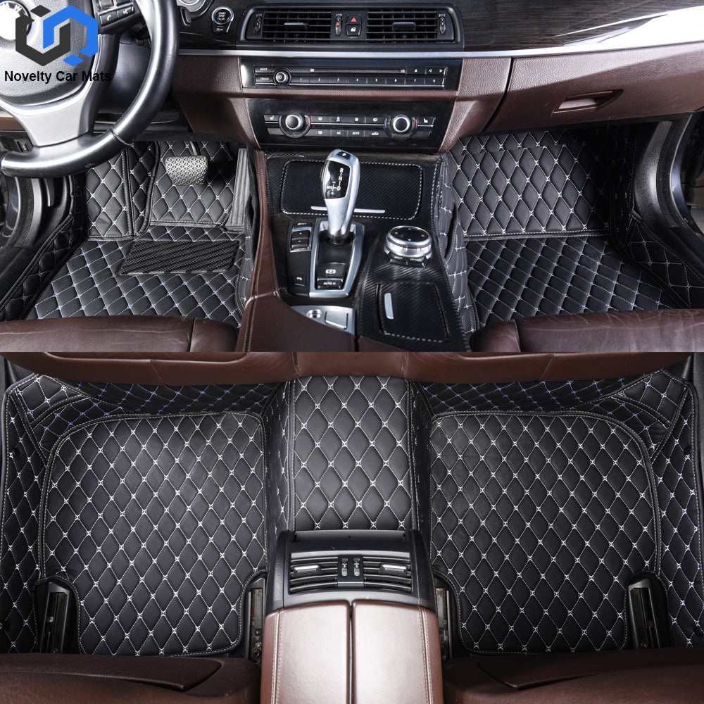 CM21 Luxury Car Mat Diamond Shape Stitchingh Black&White