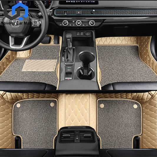 CM10 Double layer Luxury 3D Car Mats Set Beige beige thread leather + rice coffee wire ring