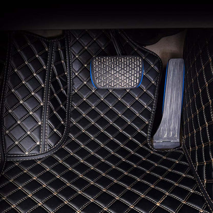 CM02 Double-line Luxury Car Mat Diamond Shape Stitchingh Black&Red