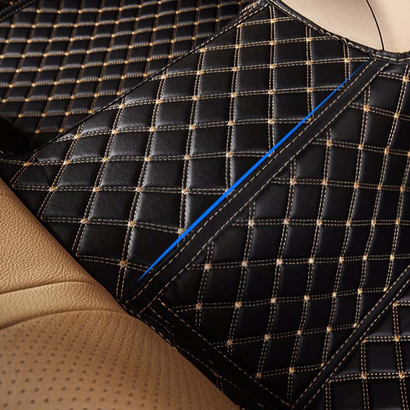 CM02 Double-line Luxury Car Mat Diamond Shape Stitchingh Black&Red