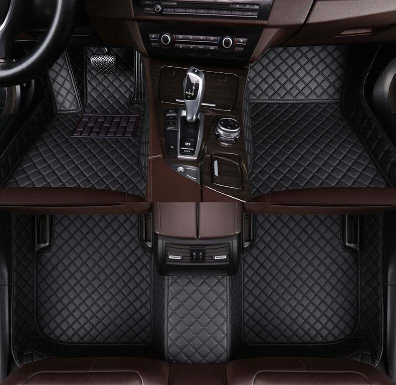 CM20 Double-line Luxury Car Mat Diamond Shape Stitchingh Black&Black