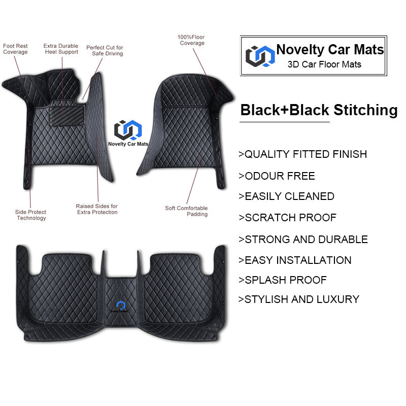 CM07 Luxury Car Mat Diamond Shape Stitchingh Black&Black