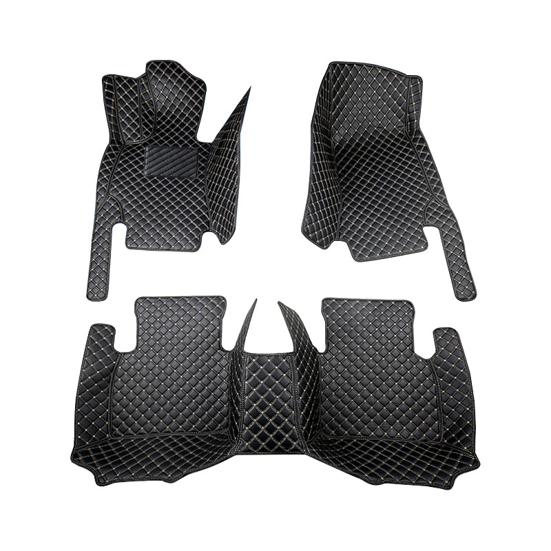 CM02 Double-line Luxury Car Mat Diamond Shape Stitchingh Black&Red