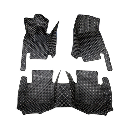 CM02 Double-line Luxury Car Mat Diamond Shape Stitchingh Black&Red