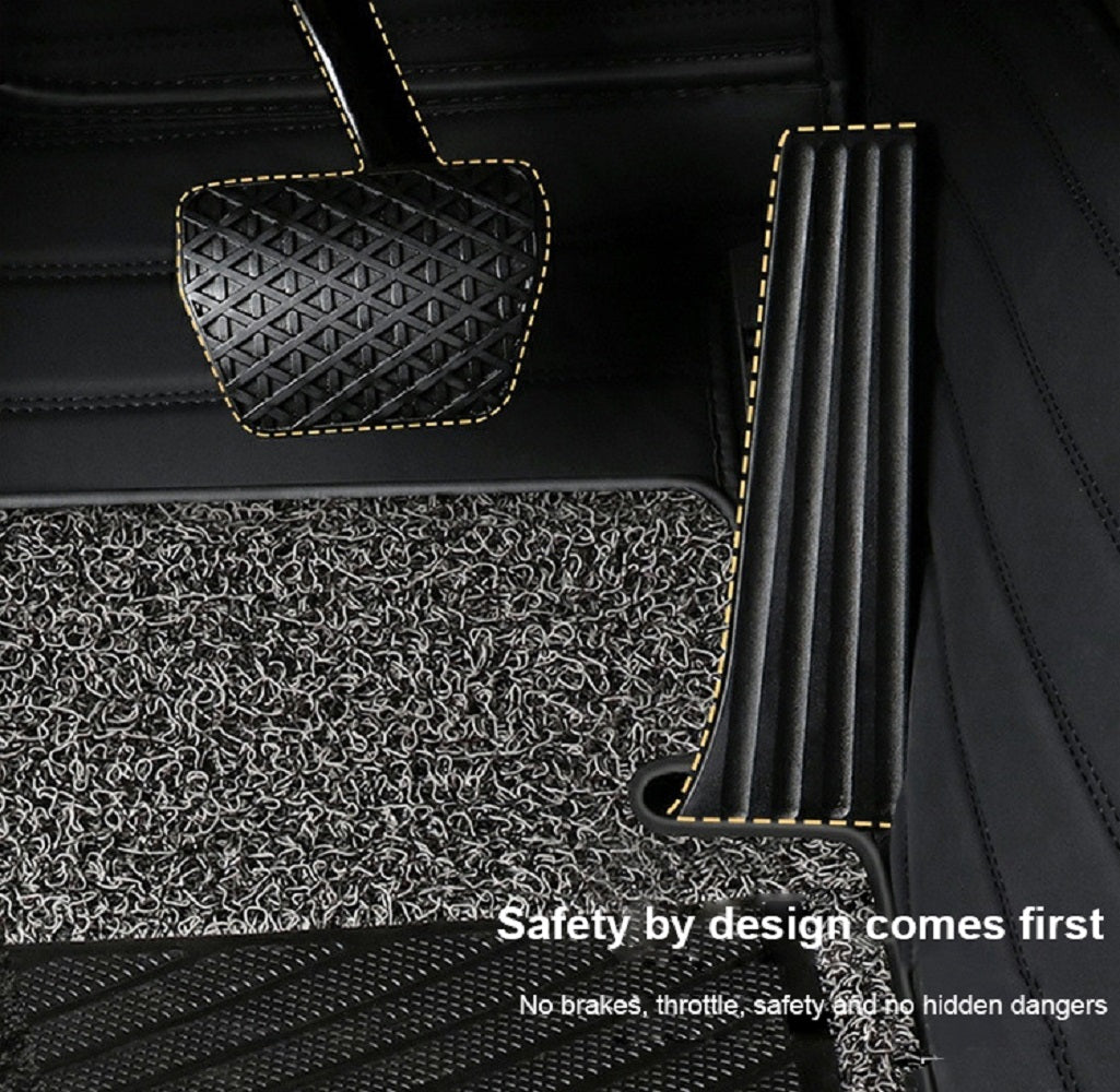 CM03 Double layer Luxury 3D Car Mats Set Black Red Line Leather + Red Wire Ring