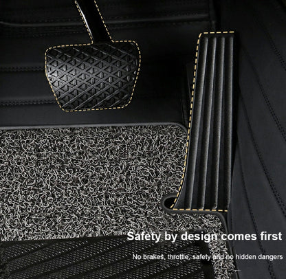 CM03 Double layer Luxury 3D Car Mats Set Black Red Line Leather + Red Wire Ring