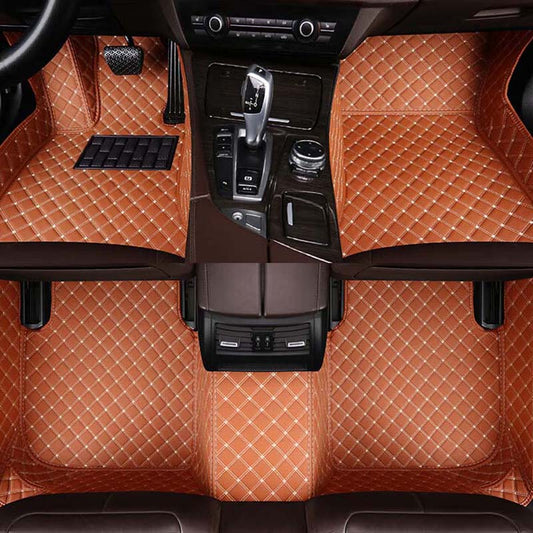 CM26 Double-line Luxury Car Mat Diamond Shape Stitchingh Brown&Beige