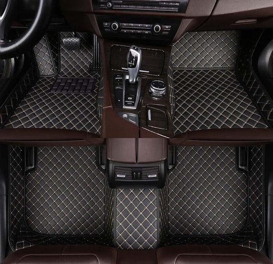 CM22 Double-line Luxury Car Mat Diamond Shape Stitchingh Black&Beige