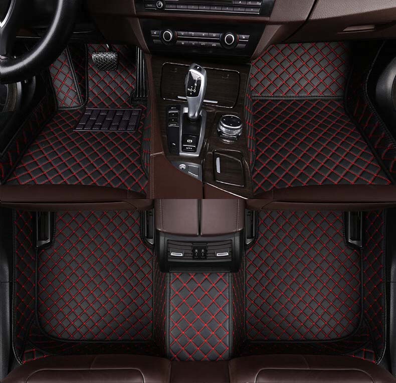 CM02 Double-line Luxury Car Mat Diamond Shape Stitchingh Black&Red
