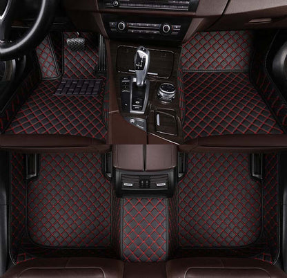 CM02 Double-line Luxury Car Mat Diamond Shape Stitchingh Black&Red