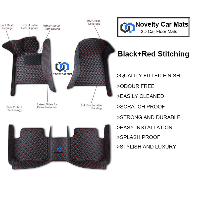 CM08 Luxury Car Mat Diamond Shape Stitchingh Black&Red