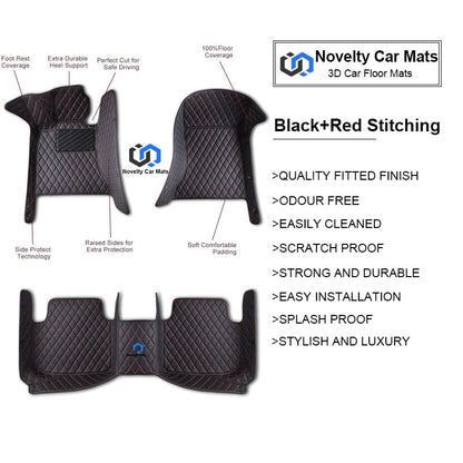 CM08 Luxury Car Mat Diamond Shape Stitchingh Black&Red